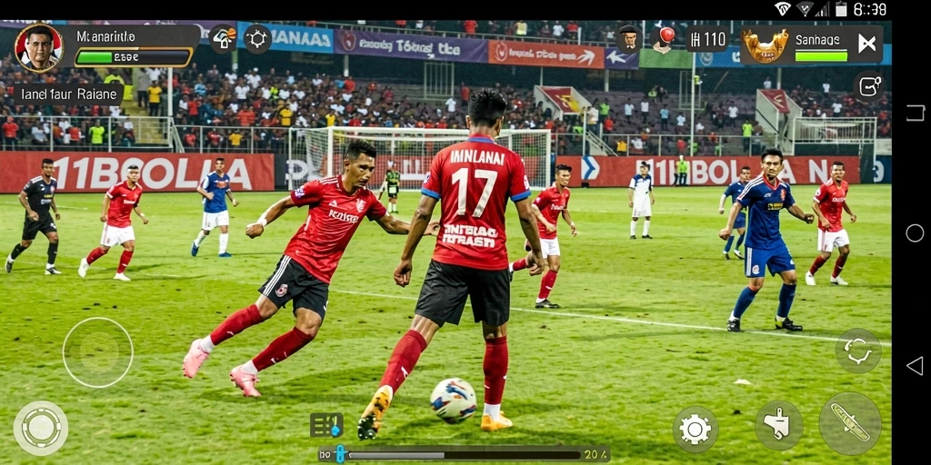 Tampilan gameplay menegangkan dari 11BOLA dengan berbagai unit dan strategi.