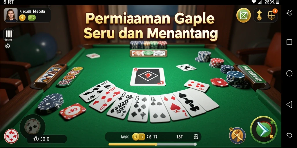 Screenshot gameplay utama 6RT yang menampilkan permainan Gaple.