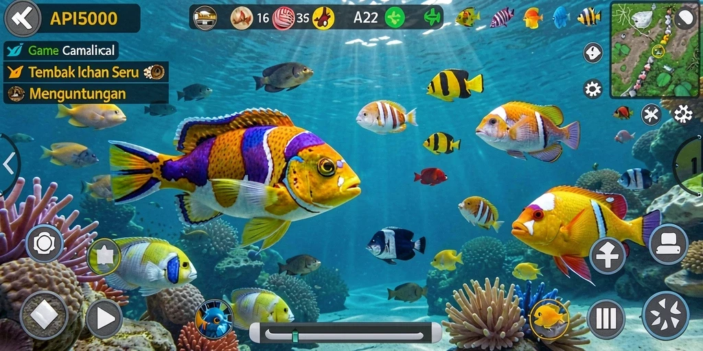 Tampilan gameplay Tembak Ikan yang seru dan penuh warna.