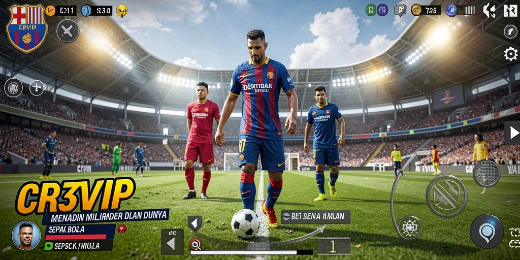 Tangkapan layar gameplay <strong>CR7VIP</strong> menampilkan aksi seru dalam mengelola tim sepak bola.