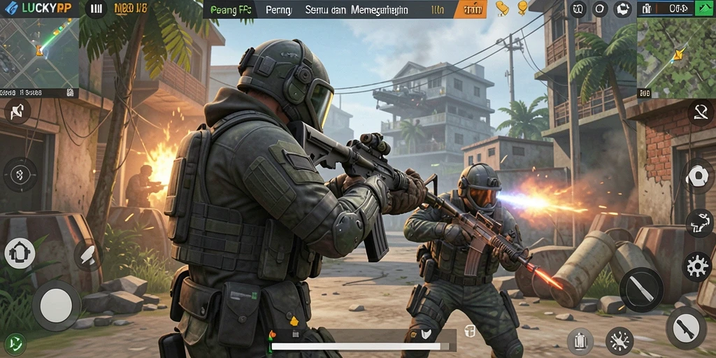 Screenshot LUCKYRP menampilkan aksi tembak-menembak seru.