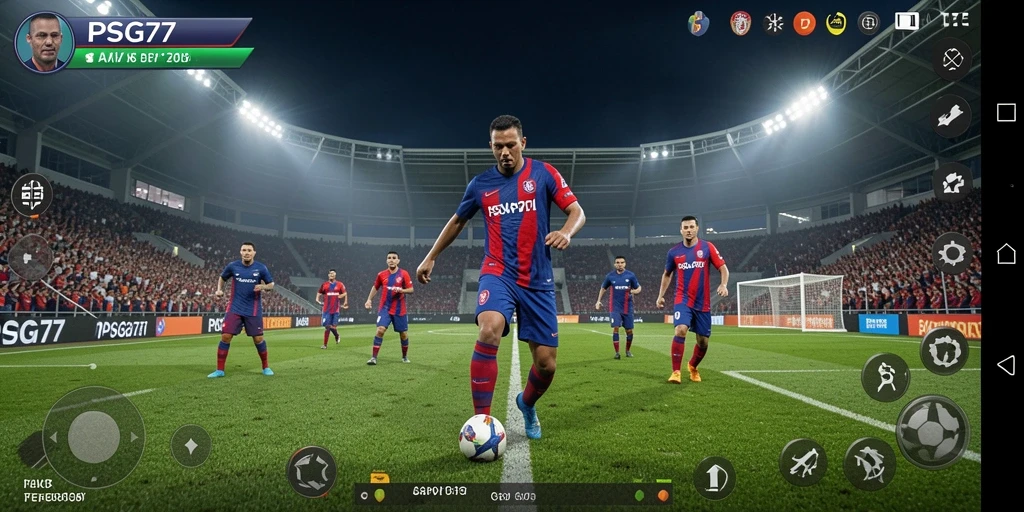 Tampilan gameplay seru dalam PSG77 dengan aksi sepak bola epik.