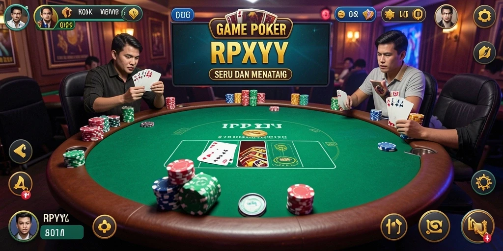 Screenshot gameplay RPYYY menampilkan suasana permainan Poker yang mendebarkan.